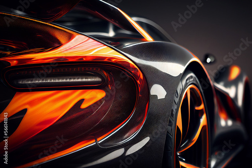 Super car rear view detail red shiny vibrant, luxurious expensive automotive illustration. Generative AI © fabioderby