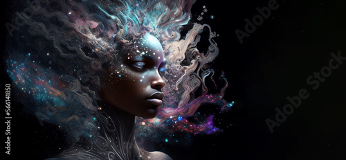 Fifth element woman goddess african american fantasy human representation. Generative AI model