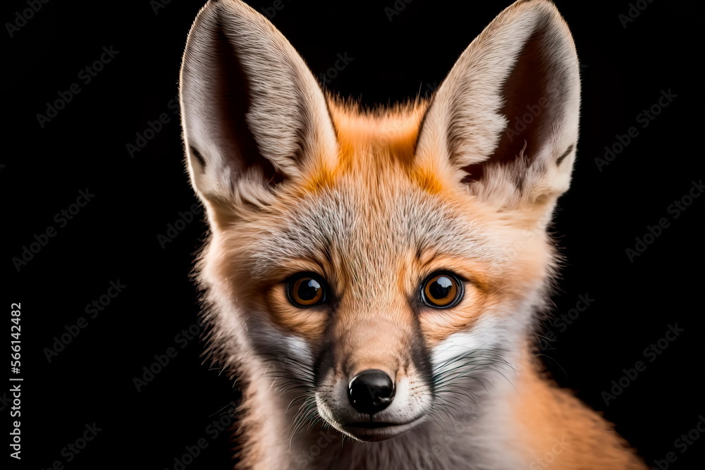Cute face of a fox cub in the studio Generative AI
