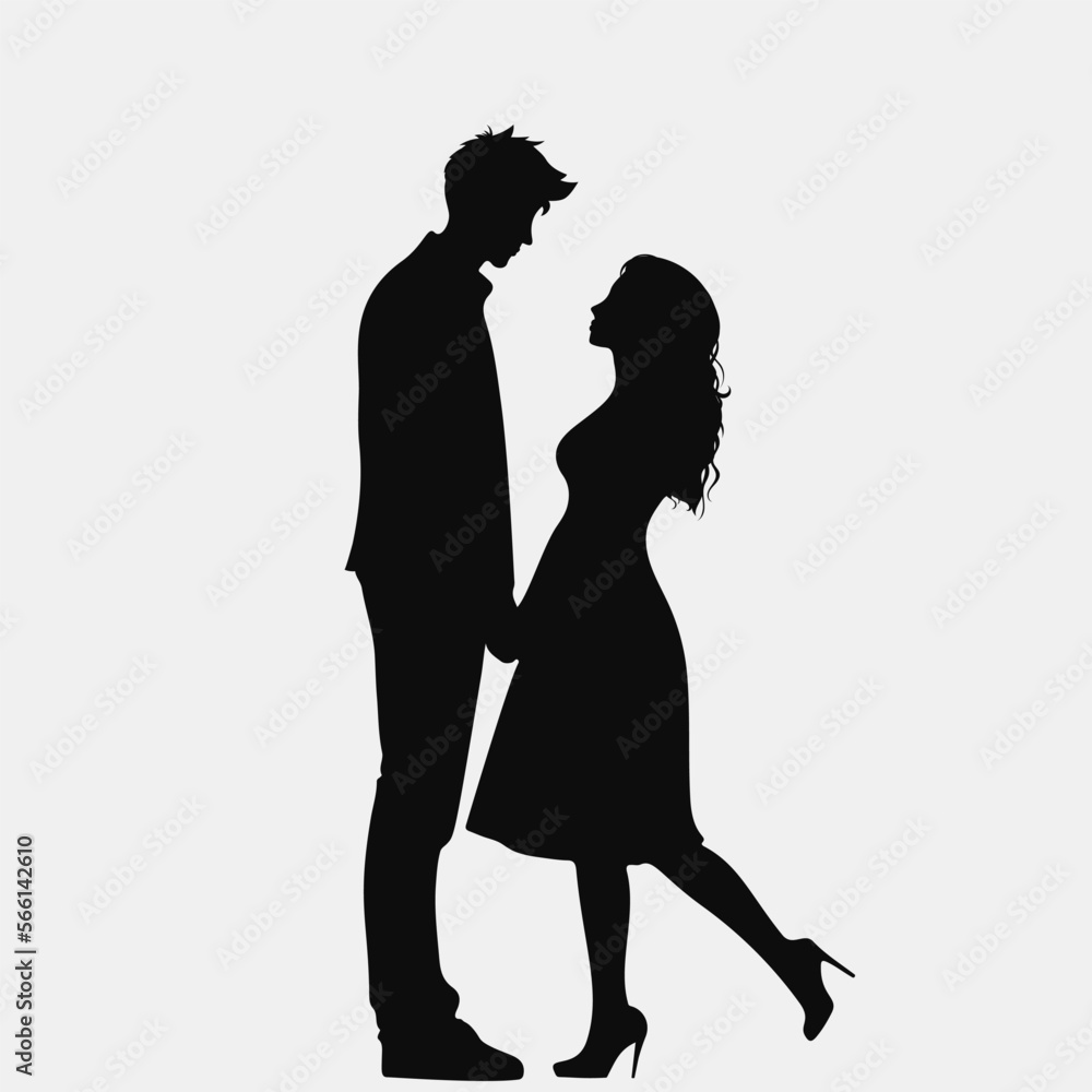 Romantic couple silhouette. Design for valentines day. Vector illustration