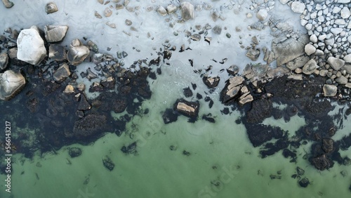 Aerial View of Ocean On Rocky Shore