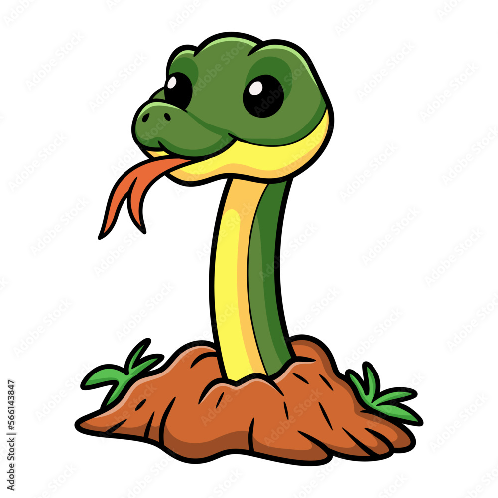 Fototapeta premium Cute easten racer snake cartoon out from hole