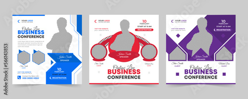 Editable business live webinar conference square social media post and digital marketing promotion advertising banner design template