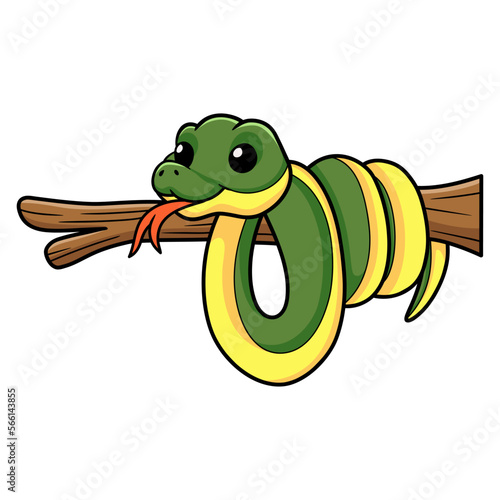 Cute easten racer snake cartoon on tree branch