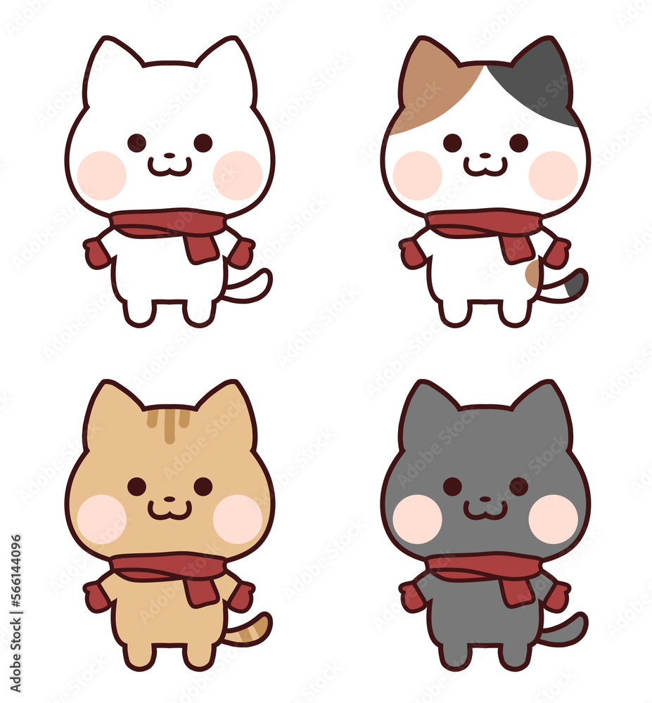 赤いマフラー手袋をした猫セット 赤いマフラー手袋をした猫セット