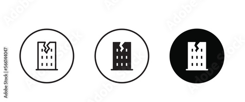 Earthquake, natural disaster, Home thunderstorm, Destroyed,broken house, disaster, crisis, destruction icon symbol logo illustration,editable stroke, flat design style isolated on white