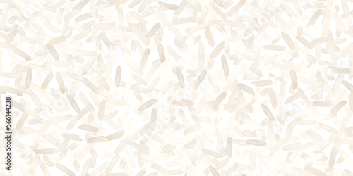 Uncooked basmati or jasmine rice seamless pattern on white. Vector background of raw ingredient of traditional indian, japanese, thai, or chinese food. Organic nutrition