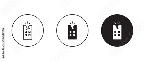 Earthquake, natural disaster, Home thunderstorm, Destroyed,broken house, disaster, crisis, destruction icon symbol logo illustration,editable stroke, flat design style isolated on white