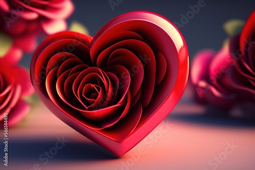 3d heart shaoed rose amazing photograph wallpaper background generative ai photo