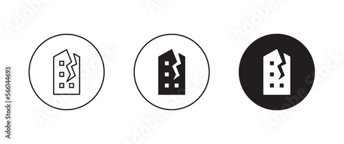 Earthquake, natural disaster, Home thunderstorm, Destroyed,broken house, disaster, crisis, destruction icon symbol logo illustration,editable stroke, flat design style isolated on white