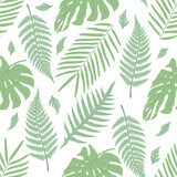 Seamless flat pattern with fern, palm and monstera