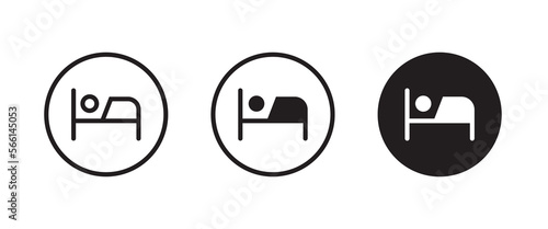 Person in bed icon. Sleeping shelter. sleep Hotel motels, guest house, accommodation icon symbol logo illustration,editable stroke, flat design style isolated on white