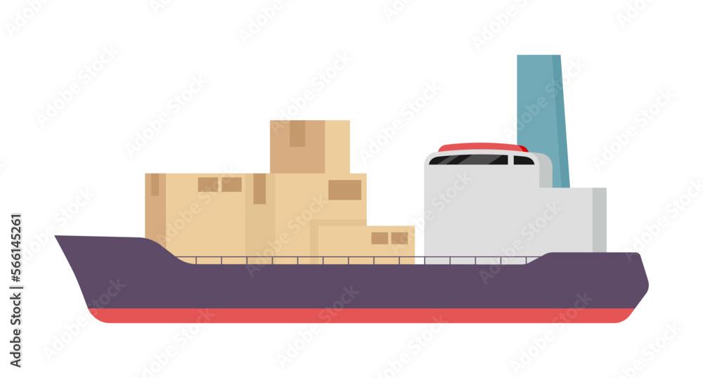 Cargo vessel with cardboard boxes semi flat color vector object. Shipment. Editable item. Full sized element on white. Simple cartoon style illustration for web graphic design and animation Cargo vessel with cardboard boxes semi flat color vector object. Shipment. Editable item. Full sized element on white. Simple cartoon style illustration for web graphic design and animation