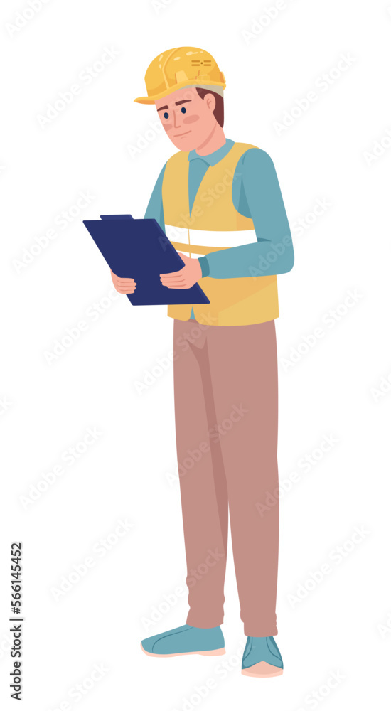 Warehouse manager with tablet semi flat color vector character. Operations control. Editable figure. Full body person on white. Simple cartoon style illustration for web graphic design and animation