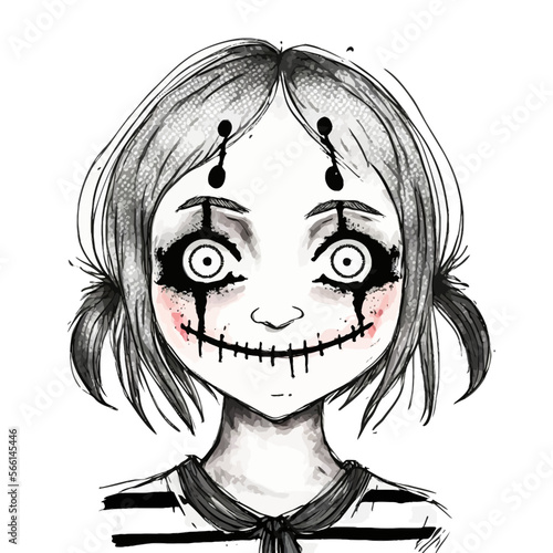 Scary little girl made to provoke fear for Halloween. Ideal to instill various graphic emotions.