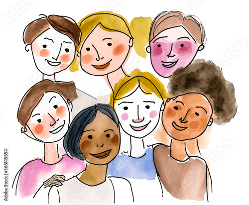 Achieve powerful visuals with a stunning image of multiple vibrant and diverse women. Vector illustration for any kind of project.
