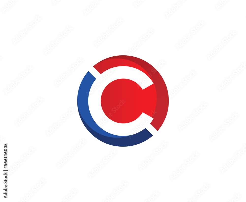 Simple Blue Red Letter Shape OC Logo Design Template
