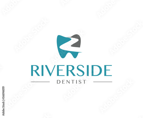 Simple Clean River Dental Logo Design Template