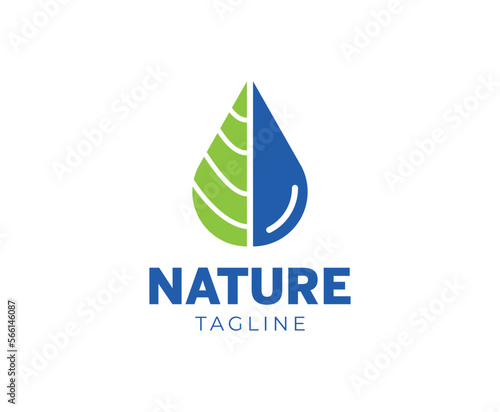 Simple Water Leaf Drop Logo Design Template