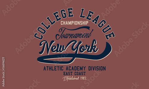  College League Championship New York division college varsity font typography base ball U.S.A Athletic slogan print for tee - t shirt and sweatshirt - hoodie