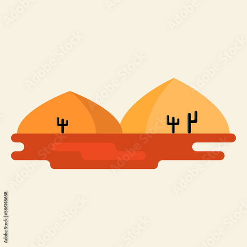 Flat abstract icon  sticker  button with desert  sun  cactuses.