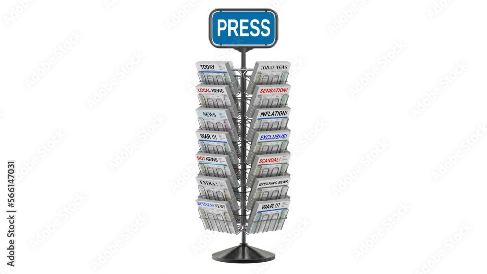 Animation of rotation magazine carousel rack isolated on white background - 3D animation seamlessly loopable Animation of rotation magazine carousel rack isolated on white background - 3D animation seamlessly loopable