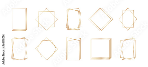 Golden geometric frames in art deco style. Luxury gold borders for for wedding invitation. Thin line polygonal set for invitation decoration. Vector illustration isolated on white background.