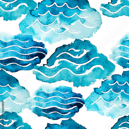 Seamless pattern watercolor sea and clouds. Vector illustration © Мария Неноглядова