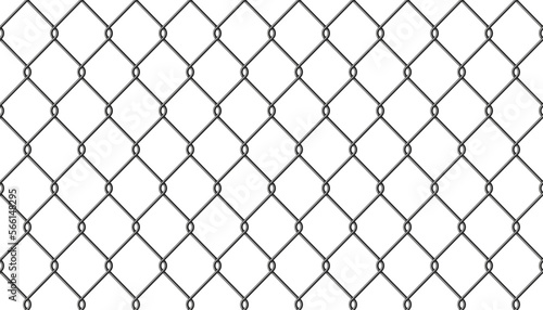 Realistic metal wire chain link fence seamless pattern. Steel lattice with rhombus, diamond shape. Grid fence background. Prison wire mesh seamless texture. Vector illustration on white background.