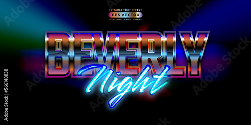 Retro text effect beverly night futuristic editable 80s classic style with experimental background, ideal for poster, flyer, social media post with give them the rad 1980s touch