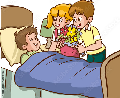 children visiting sick friends cartoon vector