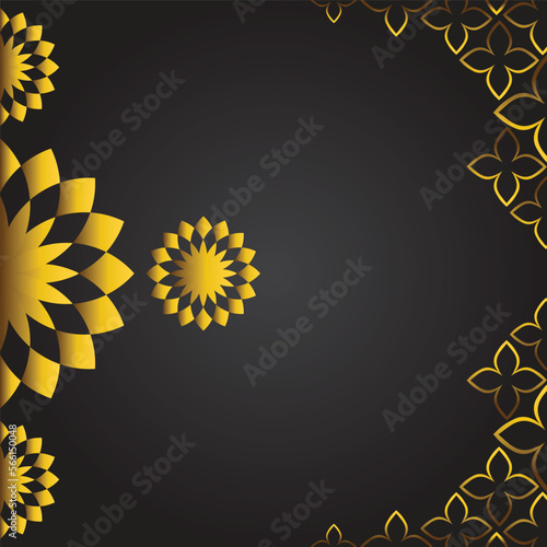 Abstract black background with golden floral ornament. Vector illustration for your design.