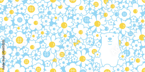 bear polar seamless pattern flower daisy vector teddy cartoon gift wrapping paper tile background repeat wallpaper doodle geometric scarf isolated illustration design