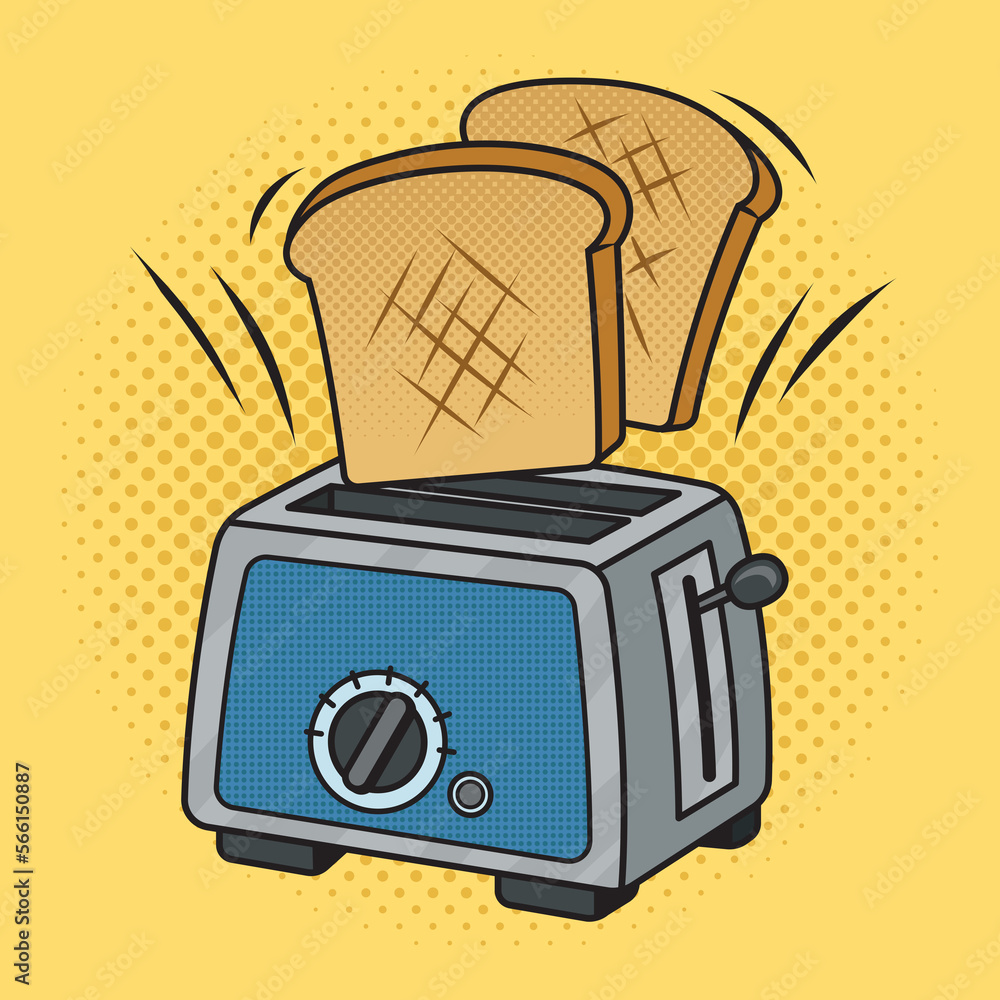 toasts fly up from the toaster pinup pop art retro raster illustration