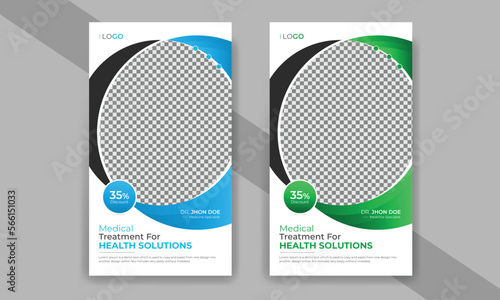 Flat medical treatment social media Facebook and Instagram stories template design for hospital