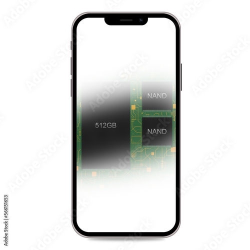 3d illustration mockup of mobile phone with internals over the screen isolated on white background