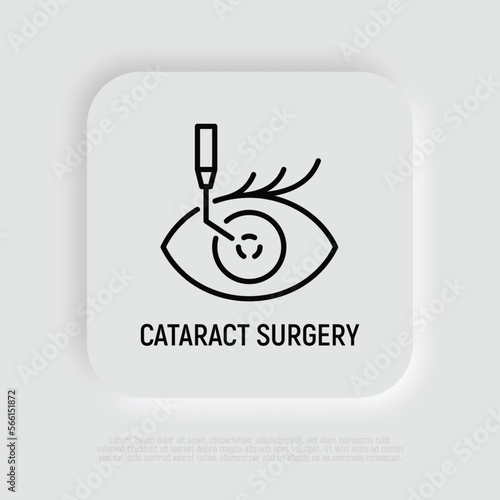Cataract surgery thin line icon. Ophthalmology. Lasik vision correction. Modern vector illustration.