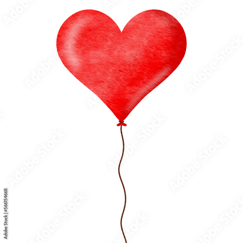 Watercolor red balloon heart shape.	
