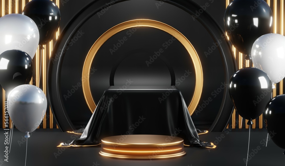 3D rendering of black podium background for black friday product on podium 3D rendering of black podium background for black friday product on podium