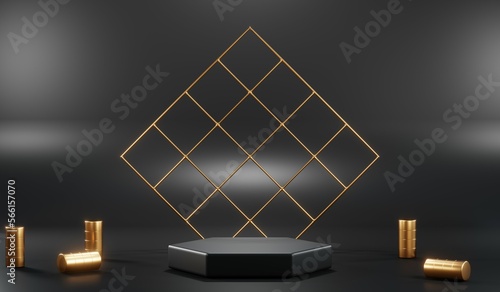 3D rendering of black podium background for black friday product on podium