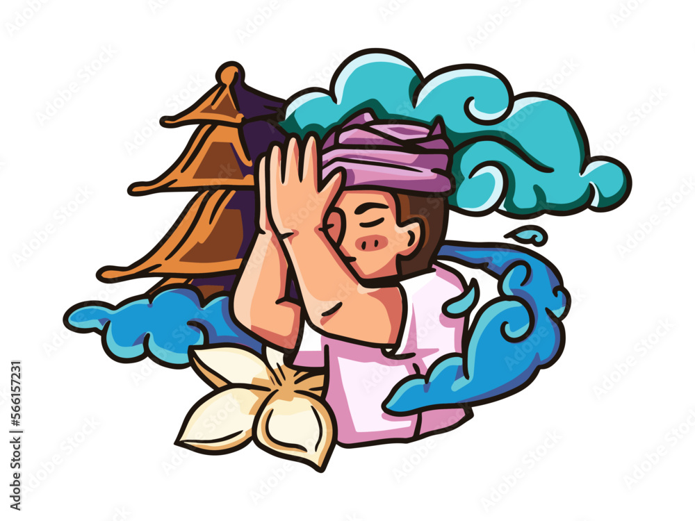 Bali Nyepi Day and Hindu New Year Illustration. Happy galungan celebration Design concept Hand DRawn Bali Nyepi Day and Hindu New Year Illustration. Happy galungan celebration Design concept Hand DRawn