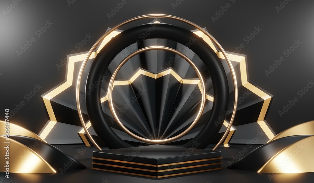 Fototapeta premium 3D rendering of black podium background for black friday product on podium