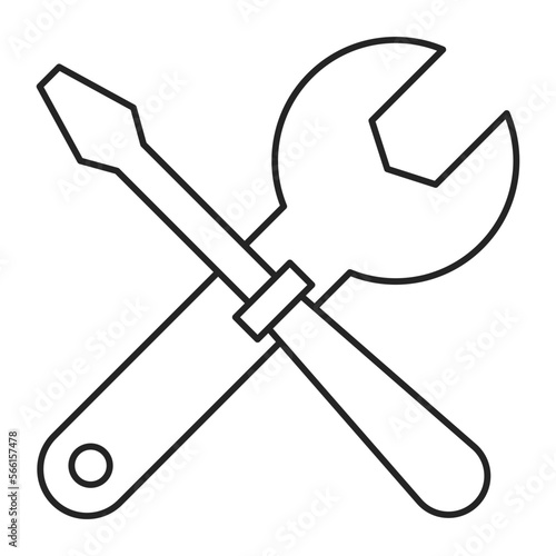 Wrench and screwdriver icon vector isolated. Symbol of work tools, home repair and constructin works.