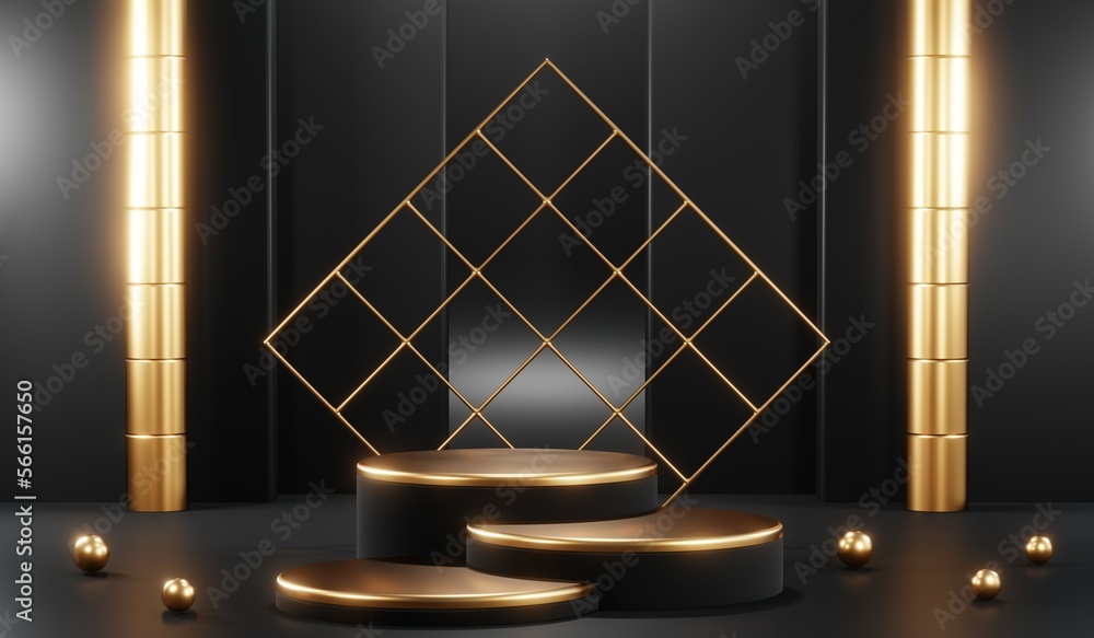 3D rendering of black podium background for black friday product on podium 3D rendering of black podium background for black friday product on podium