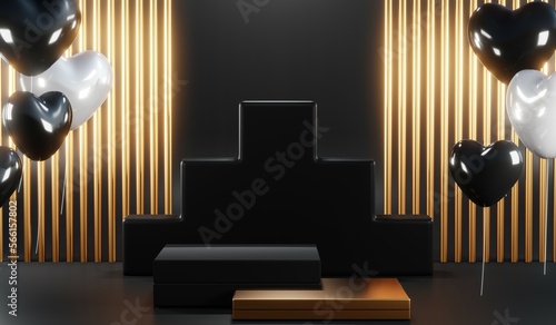 3D rendering of black podium background for black friday product on podium