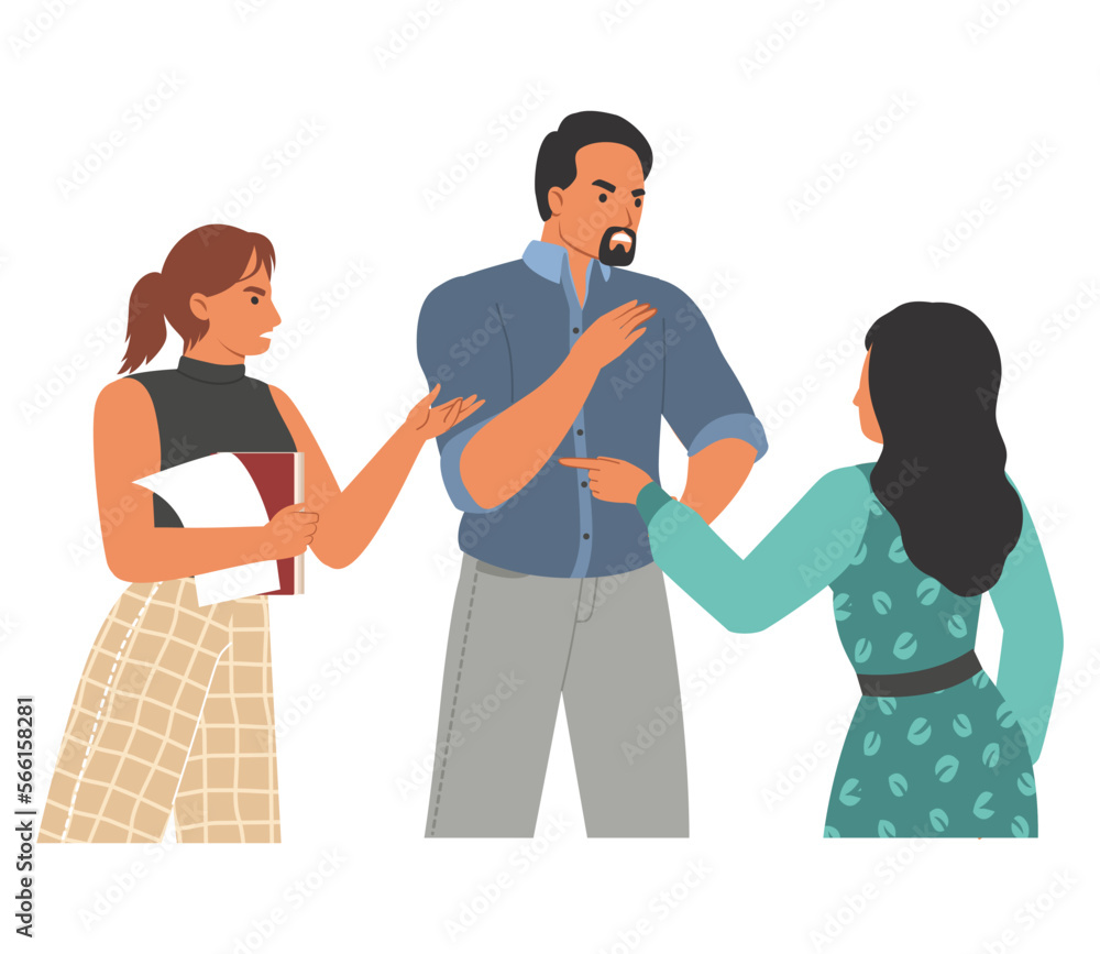 Obraz premium Conflict between colleagues at work flat vector