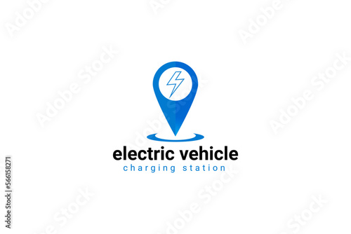 Charging For Electric Vehicles. Logo Road Sign Template Of Electric Vehicle.