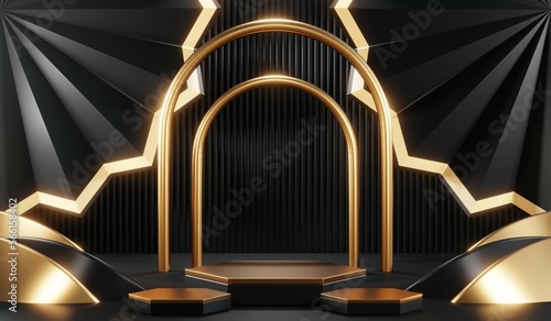 3D rendering of black podium background for black friday product on podium