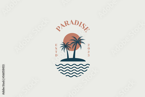 Vector Logo Design Template With Palm Tree - Abstract Summer And Vacation Badge And Emblem