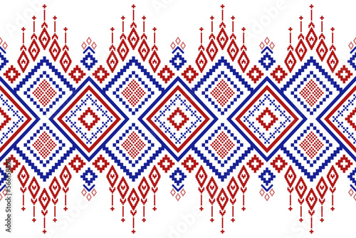Red traditional ethnic pattern paisley flower Ikat background abstract Aztec African Indonesian Indian seamless pattern for fabric print cloth dress carpet curtains and sarong